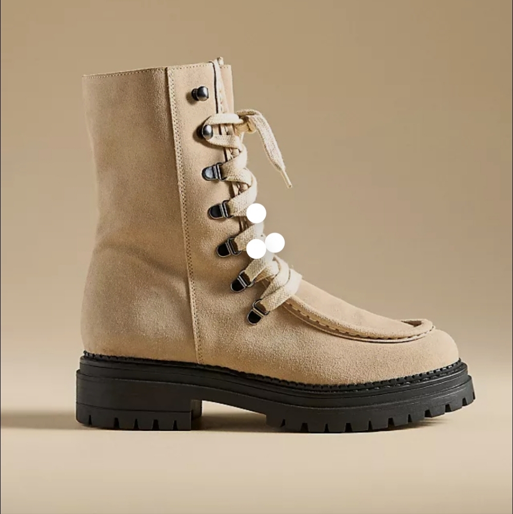Anthropologie Cream Lace-Up Moccasin Boots Sz 39